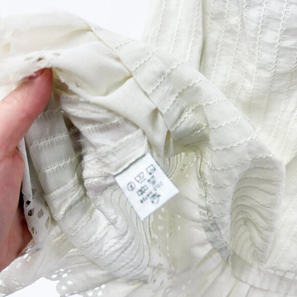 VINTAGE 90S STYLE SHEER CREAM DRESS WITH GATHERED DETAILS AND RUFFLE DETAILS - Picture 13 of 13